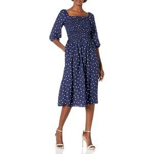 Gabby Skye NWT Smock Blue Polka Dot Dress. Women's 10. White. Summer.